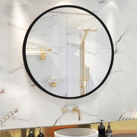 China Wholesale Factory Price Round Wall Toilet Mirror With Black Aluminum Alloy Frame Diameter 40Cm 50Cm 60Cm 70Cm 80Cm 